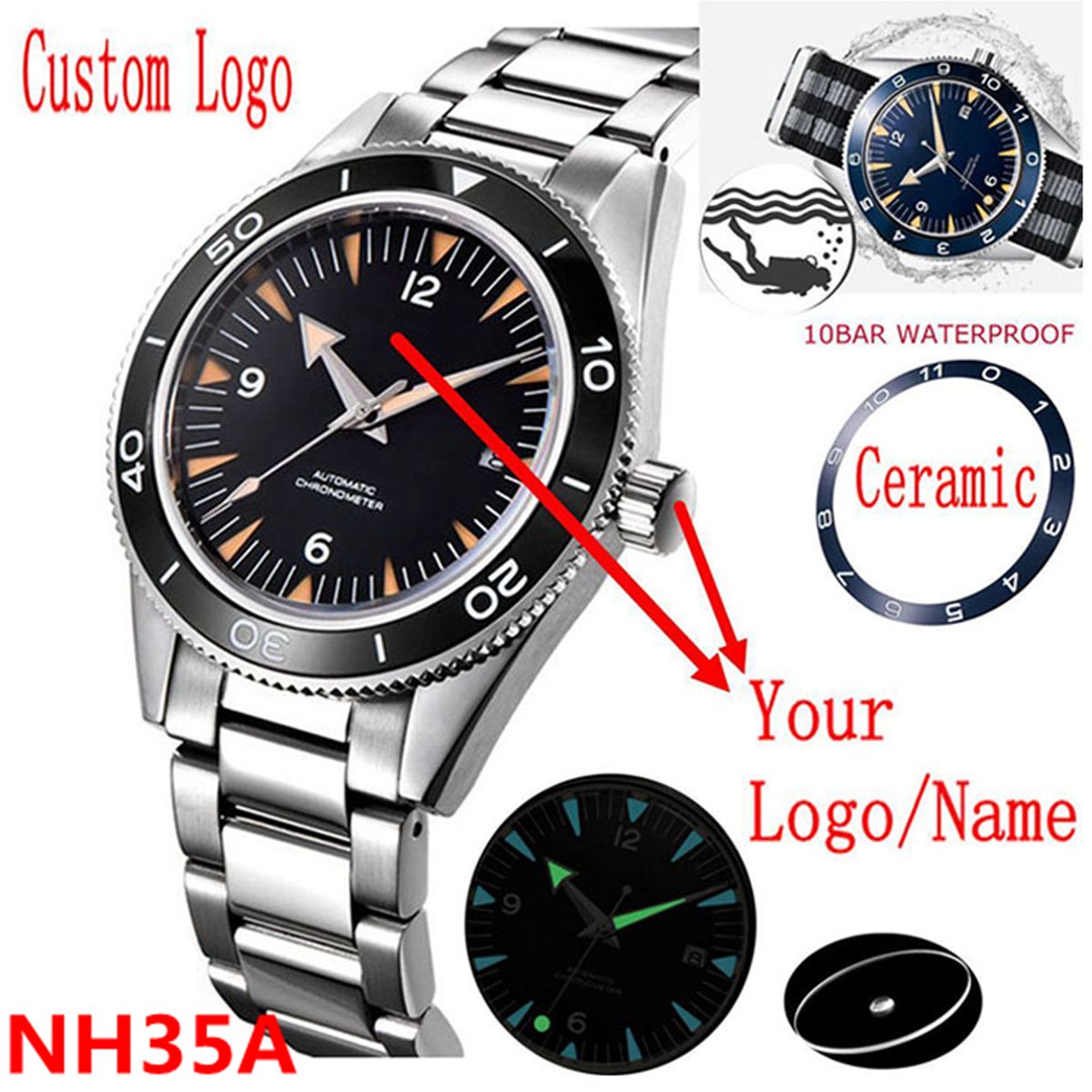شعار مخصص NH35 ساعة يد تعمل با - مراجعة Luxury Watch Safe وسعره